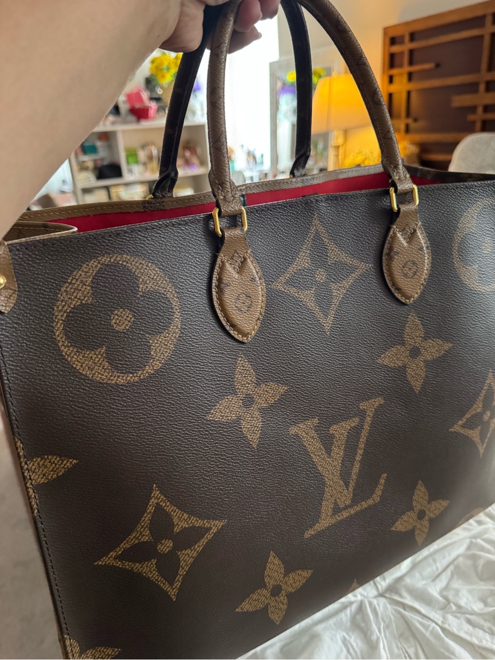 Louis Vuitton OTG  Brown Monogram Canvas Tote with Red Trim